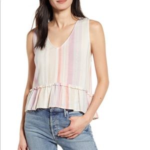 Rails Mira Stripe Linen Blend Sleeveless Peplum Top